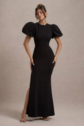 Black Puff-Sleeve Maxi Dress
